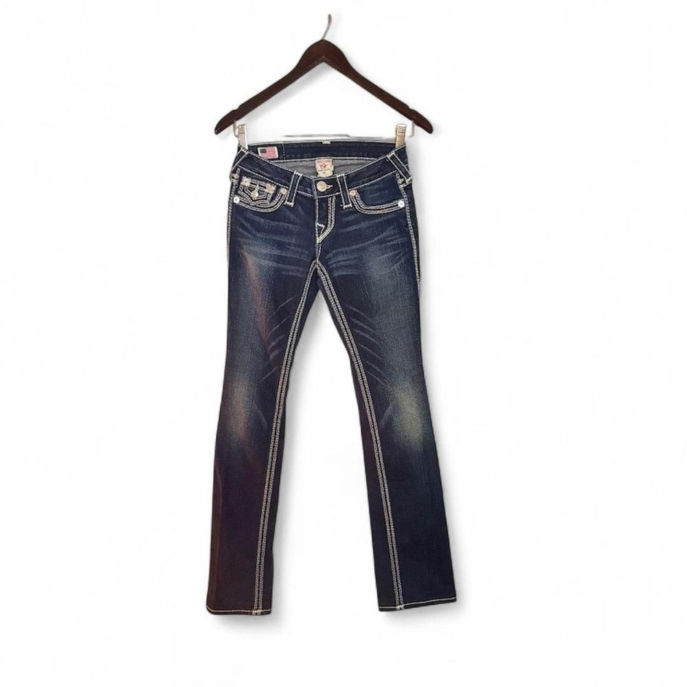 True Religion Blue Boot Cut Jeans Distressed Style